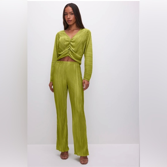 Good American Pants - Good American Chartreuse Wide Leg Pants